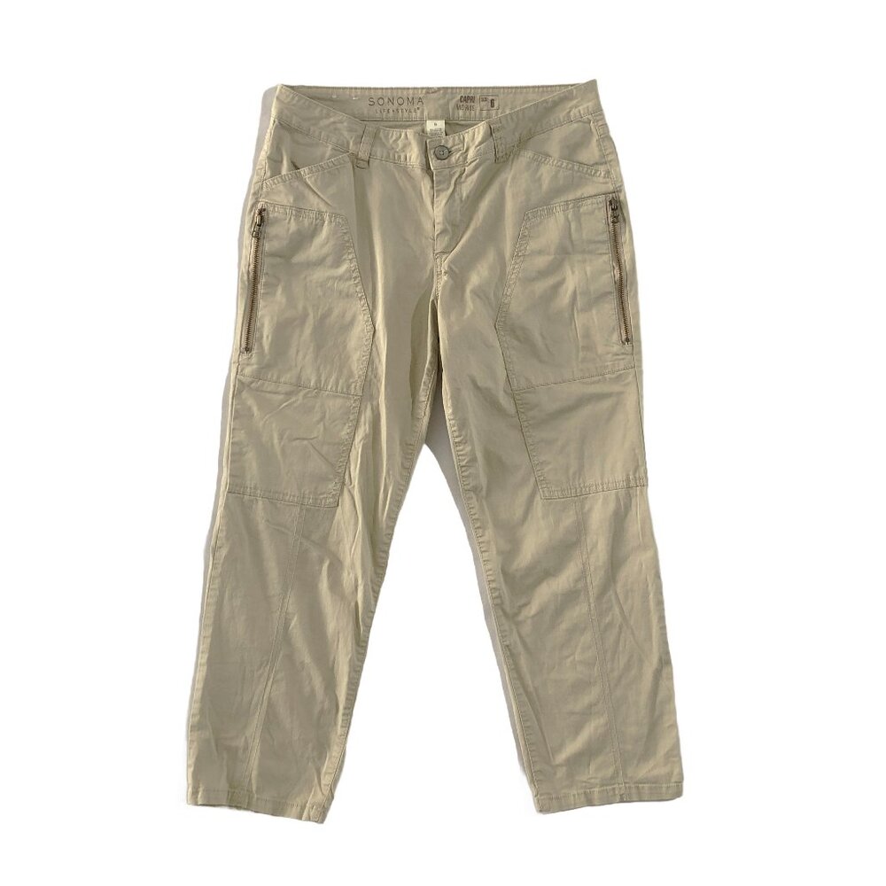 Sonoma Cargo Pants Womens Size 6 Khaki Straight Mid Rise Capri